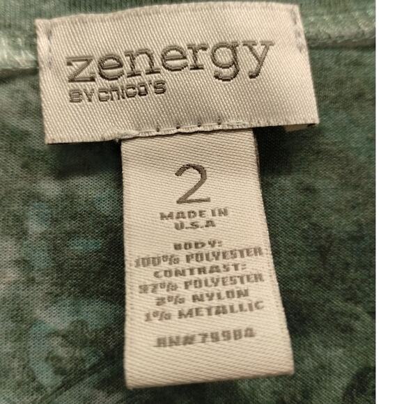 Chico's Zenergy Size Large (2) Artsy Rhinestone 3/4 Sleeves w/ Eyelet Detail Top - Picture 5 of 6